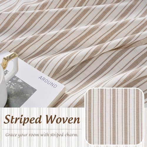 StangH Tan Linen Blend Stripe Curtains for Bedroom, W52 x L63, 2