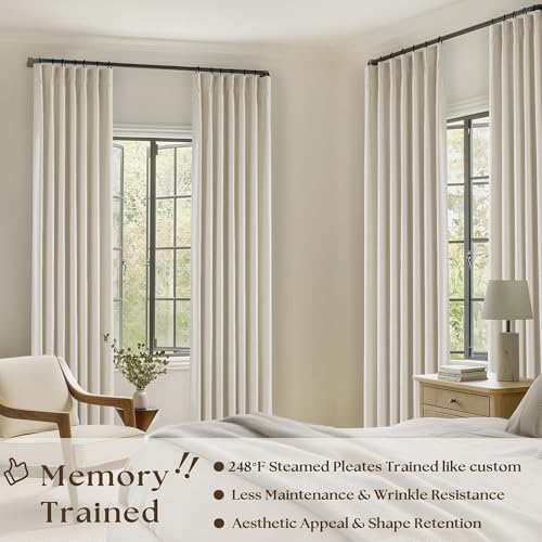 Cream Beige Pinch Pleated 120 Inch Curtains High Ceiling Linen