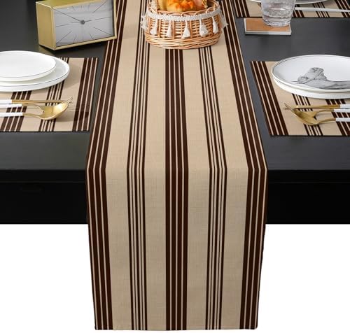 Vintage Striped Table Runner and Placemats for Dining Table, Burlap