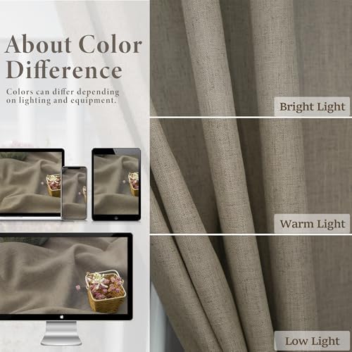 Pitalk Back Tab Linen Curtains 96 inches Long 2 Panels Set for Living
