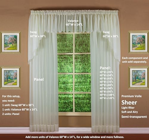 Today's Curtain Emelia Original Voile Panel 120", Ecru, 60" W x 120" L