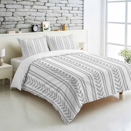 3 Pieces Bedding Set King Size, Grey Botanical Soft Duvet Covers Set