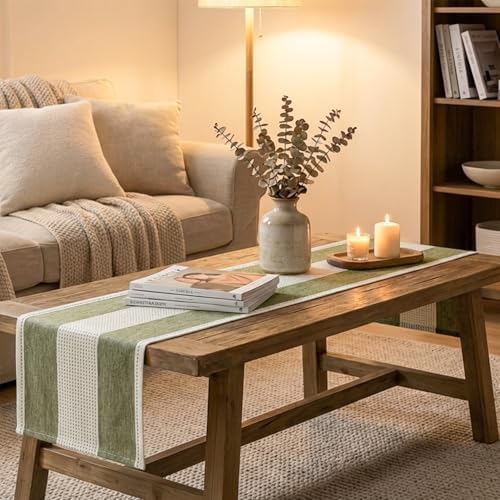 Artoid Mode Sage Green Farmhouse Rustic Table Runner, Seasonal Macrame