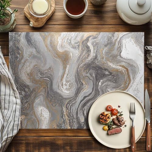 Placemats Set of 8, Gray Marble Cotton Linen Place Mats, Farmhouse