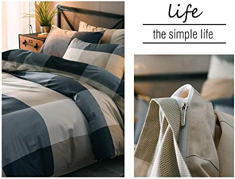 mixinni Queen Size Checkered Duvet Cover Set - 3 Piece Grey Geometric