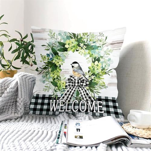 20x20 Set of 4 Green Eucalyptus Leaves Throw Pillow Cushion Cover