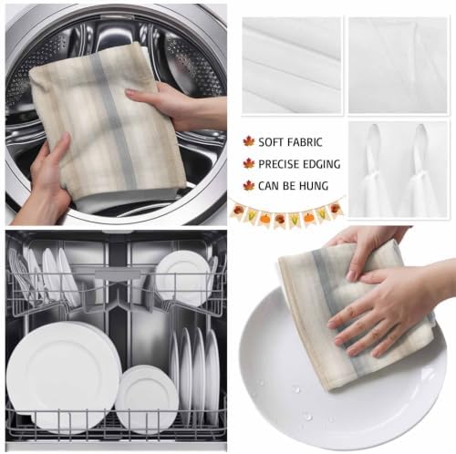 Creamy Beige Stripes Kitchen Towels Set of 3 Gray Taupe Ombre Lines