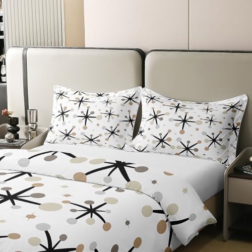 Mid Century 100% Cotton Duvet Cover King Size,Geometric Starburst Dot