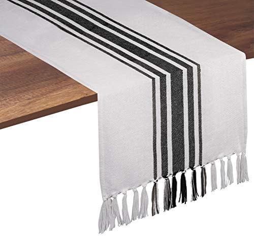 Native Fab Black Stripe Table Runner - 90 Inches Long Boho Table