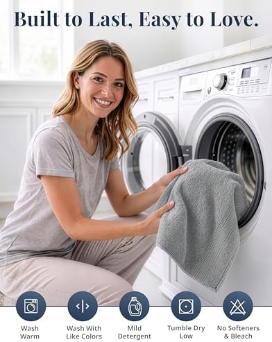 LANE LINEN Hand Towels 100% Cotton 4 Pack Soft Absorbent 16x28 - Grey
