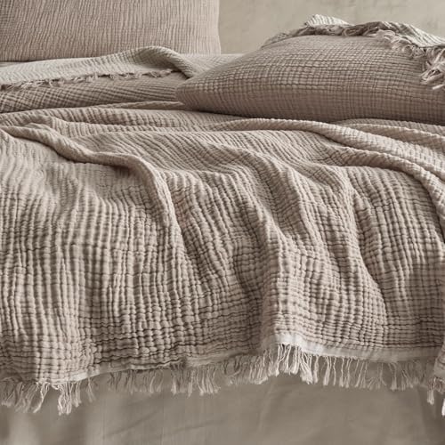 100% Turkish Cotton 4-Layer Muslin Bedspread Blanket, Soft Lightweight