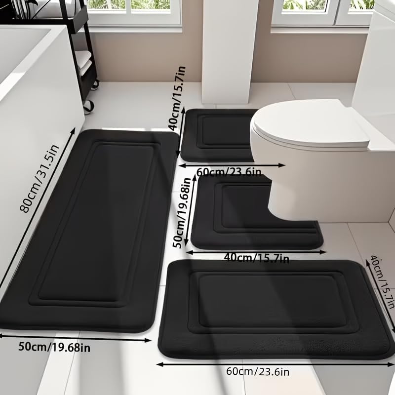 Memory Foam Bath Mat Set of 4, Quick Dry Absorbent Bathroom Rugs, Gray