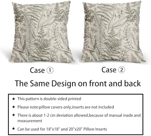 Olive Green Leaf Plant Pillow Covers 20X20 Inch Herbs Botanical Fern