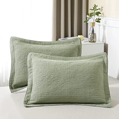 WINLIFE 100% Cotton Quilted Pillow Sham Floral Printed Pillow Cover