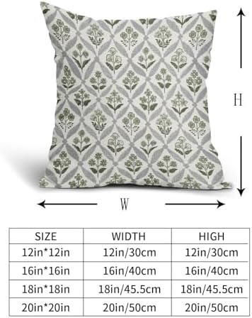Sage Green Grey Gray Floral Block Print Pillow Covers 18X18 Set of 2