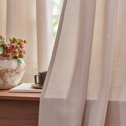 jinchan Taupe Linen Textured Curtains 96 Inch Long 2 Panels for Living