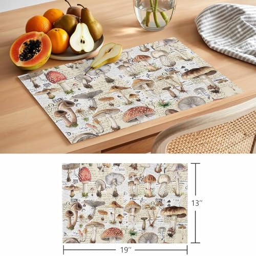 Placemats Set of 8, Mushroom Woven Placemat, Linen Place Mats for