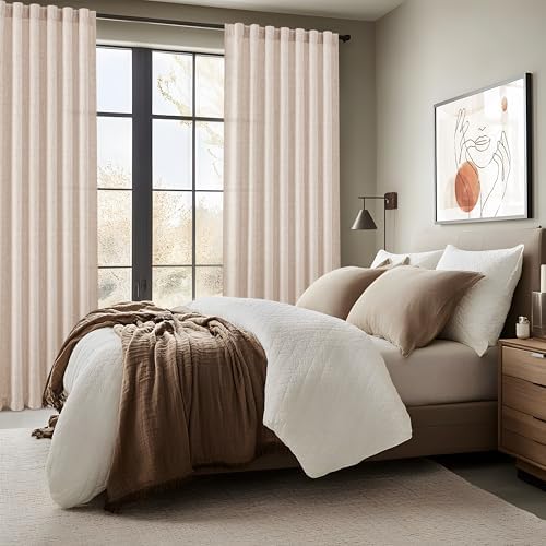Thick Burlap Curtains 84 Inch Length 2 Panels for Living Room, Country