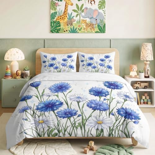 Queen Duvet Cover Set Watercolor Floral Chrysanthemums 3 Piece