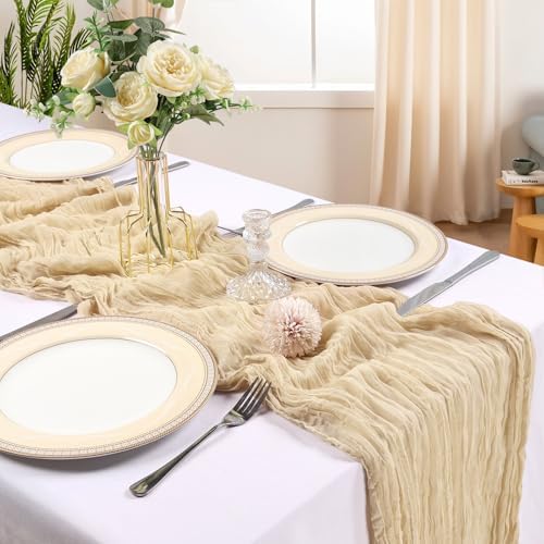6 Pack 10Ft Beige Cheesecloth Table Runner 23 x 120 Inch