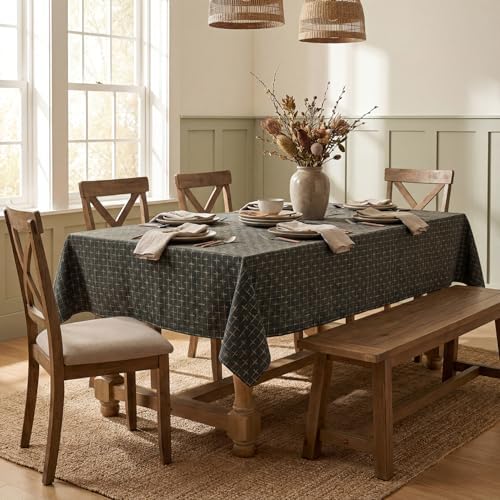 Horaldaily Taupe Cross-Star Table Cloth, 60×84 Inch, Rectangular