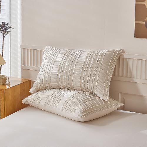 Tufted Queen Duvet Cover Set, 3 Pieces Solid Color Pinch Pleat