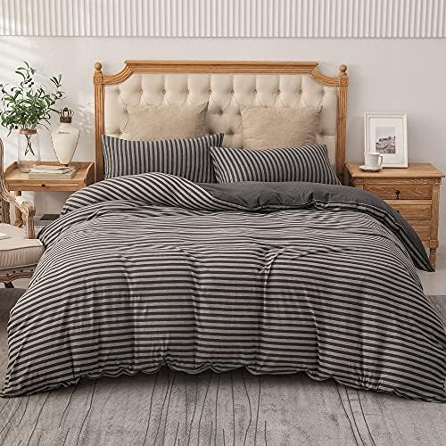 PURE ERA Jersey Duvet Cover Set Charcoal Dark Grey Stripe Full