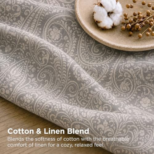 Linen Cotton Duvet Cover Set King Size, Grey Paisley Bedding Set