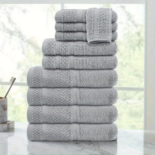Cotton 10-Piece Towel Set, 100% Cotton Absorbent Towels, Includes 4