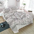 Duvet Cover Set Full, Gray Ethnic Flower Texture 3 Piece Bedding Set