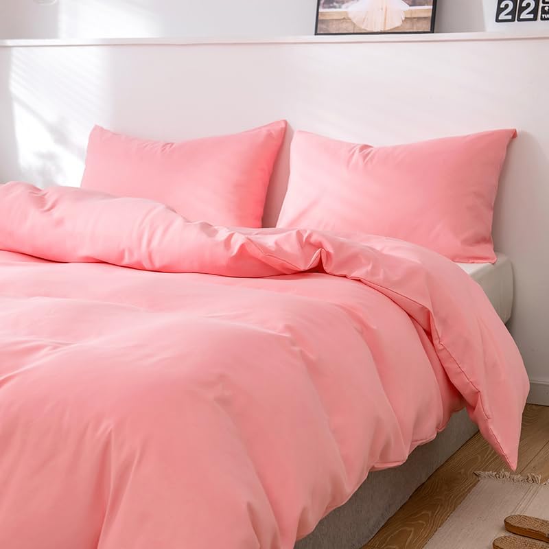 3‐Piece Solid Duvet Cover Set, Solid Color Soft Brushed Microfiber
