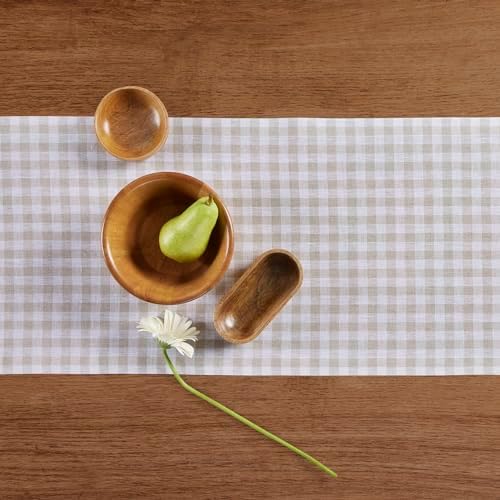 Solino Home 100% Pure Linen Table Runner Natural, Gingham Check 14 x