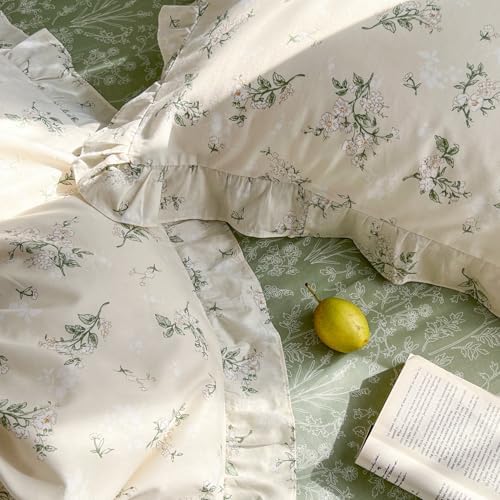 mixinni Reversible Green Floral Duvet Cover Set Twin XL Size - 100%