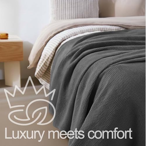 100% Cotton Blanket King Size, Grey, 90x108 Inches