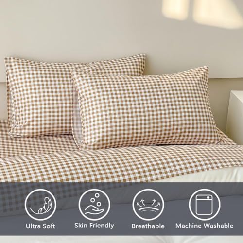 NSNLGSGC Tan Gingham Full Sheet Set