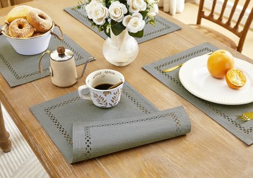 Farmhouse Burlap Place Mats, Grey Placemats Set of 6, 12 x 18 Inch