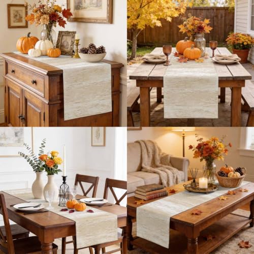 Cream Wooden Table Runner 108 Inch Long Dresser Scarves Linen