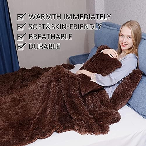 YUSOKI Long Faux Fur Twin Size Blanket, Brown, 60" x 80"