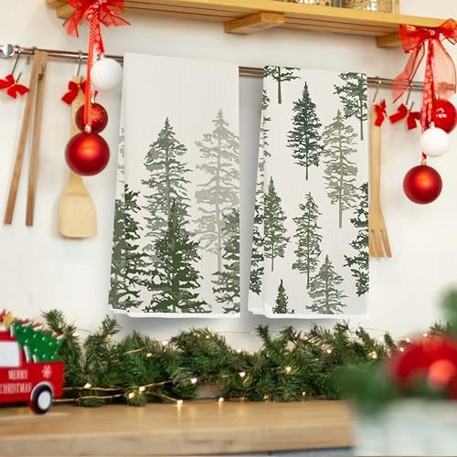 Christmas Decorative Kitchen Towels Set of 2–Watercolor Pine