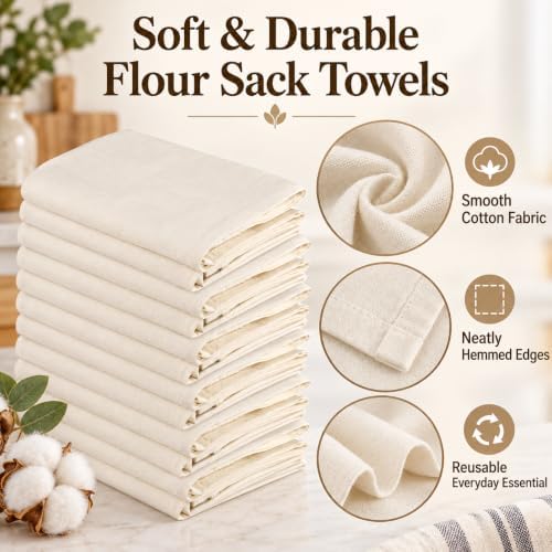 Flour Sack Dish Towels, 100% Cotton Dish Towels, Size: 27 x 27 Inches