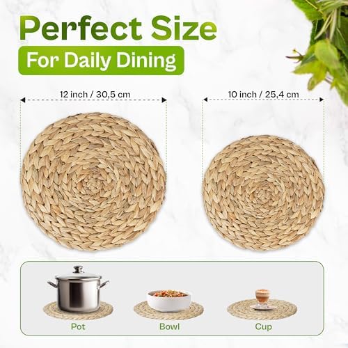 Natural Water Hyacinth Placemats, Handwoven Square Table Mats