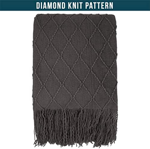 PAVILIA Dark Gray Knit Throw Blanket, Soft Knitted Farmhouse, 50x60