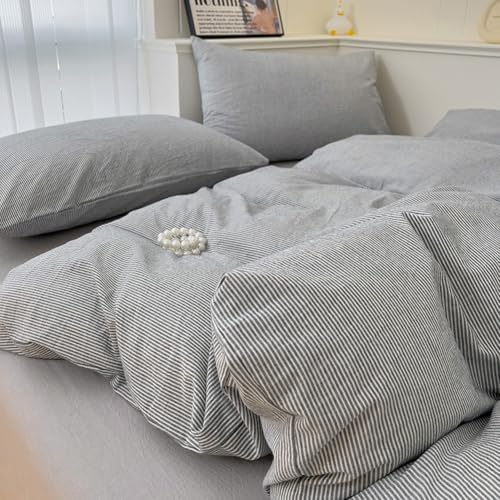 Striped Duvet Cover Set 100% Cotton,King(104"x90"),Grey Pinstripes