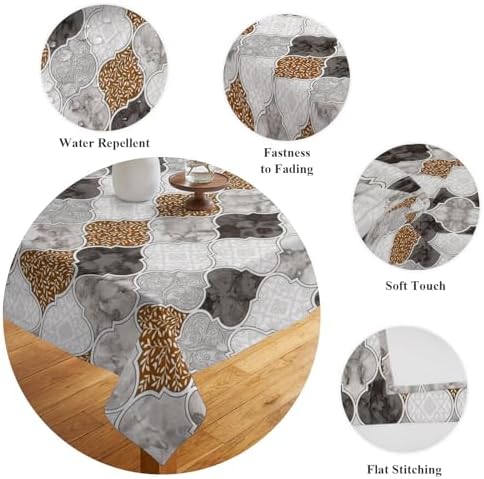 Waterproof Tablecloth Retro Moroccan Lattice Grey Marble Square Table