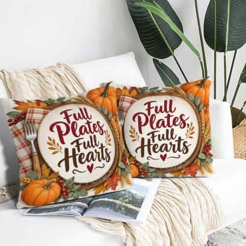 Plaid Greenery Pillow Covers 22x22 Inch Set of 2 Linen for Fall
