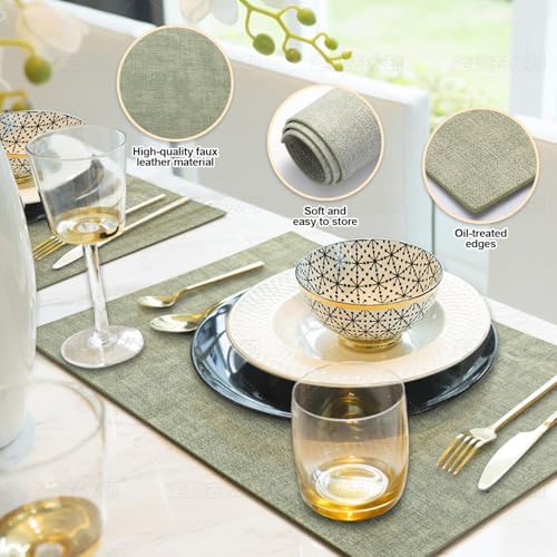 UnivoColors Faux Leather Placemat Set of 6,17" × 12" Double-Sided