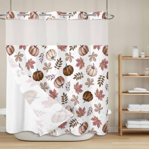 No Hook Vintage Pumpkins Fall Shower Curtain with Snap in Liner Set