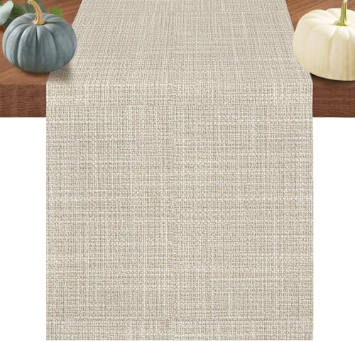 Beige Table Runners 108 Inches Long, Cotton Linen Fabric Table Runner