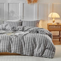 DuShow Washed Cotton Gingham Duvet Cover Queen Gray Plaid Checkered