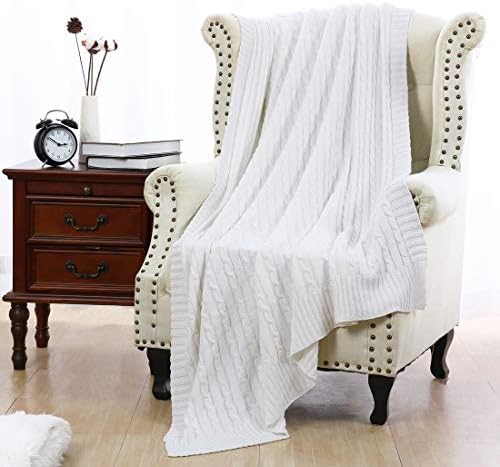 Cable Knit Throw Blanket, Woven Throw Blanket for Bed Couch Sofa Home